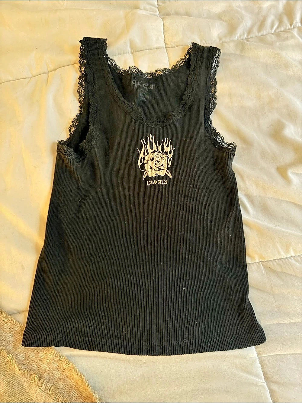 Brandy Melville John Galt Los Angeles Rose Flame Ribbed Tank Top
